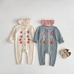 Baby Toddler Girl Jacquard Embroidery Long Sleeve Knitting Jumpsuit In Spring Wholesale