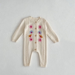 Baby Toddler Girl Jacquard Embroidery Long Sleeve Knitting Jumpsuit In Spring Wholesale