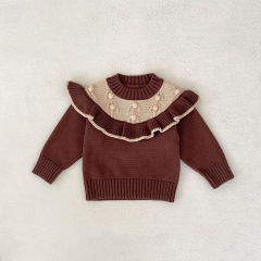 Infant Baby Girls Handmade Knit Sweaters Combo Laces Round-collars Pullover Wholesale