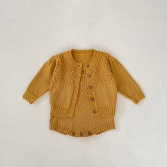 Infant Baby Girls Yellow Cardigan Combo Overalls In Sets In Spring And Autumn Wholesale