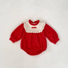 New Year Infant Baby Girl Red Long Sleeve One Piece Wholesale