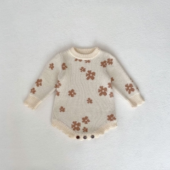 New Arrival Infant Baby Girl Floral Long Sleeve Knitting In Spring One Piece Wholesale
