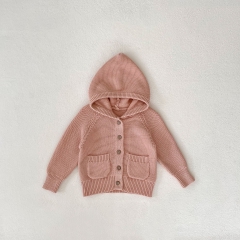 Infant Baby Girls PinkLong Sleeve With 2 Pockets Knit Cardigan Spring & Autumn Knitwear Wholesale
