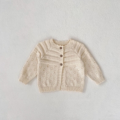 New Arrival Infant Baby Girls Solid Color Long Sleeve Knit Cardigan Spring & Autumn Knitwear Wholesale
