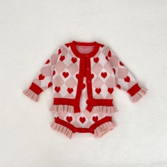 New Autumn Infant Baby Girls Sweety Heart Cardigan Combo Overalls In Sets Wholesale