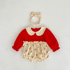 Infant Baby Girls Cherry Print Long Sleeve One Piece In New Autumn Wholesale