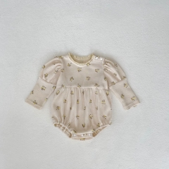 New Arrilva Infant Baby Girls Jacquard Long Sleeve One Piece Wholesale