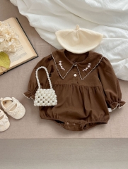 Infant Baby Girls Jacquard Embroidery Long Sleeve One Piece In New Spring Wholesale