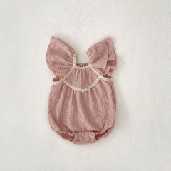 2024 Infant Baby Girls Sweety Pink Crewneck Sleeveless One Piece In Summer Wholesale