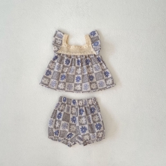 2024 Infant Baby Girls Floral Print Crewneck Sleeveless Tops With Shorts Sets In Summer Wholesale