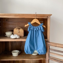 New Arrivals Infant Baby Girls Cowboy Crewneck Sleeveless One Piece In Summer Wholesale New Arrivals Infant Baby Girls Cowboy Crewneck Sleeveless One Piece In Summer Wholesale