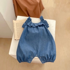New Arrivals Infant Baby Girls Cowboy Crewneck Sleeveless One Piece In Summer Wholesale New Arrivals Infant Baby Girls Cowboy Crewneck Sleeveless One Piece In Summer Wholesale