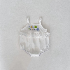 2024 Infant Baby Girls Alphabet Embroidery Crewneck Sleeveless One Piece In Summer Wholesale