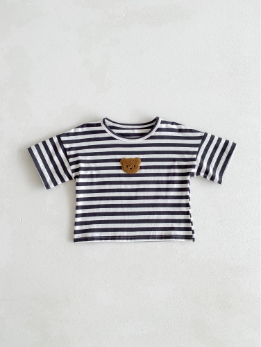 2024 New Arrivals Baby Unisex Little Bear Head Combo Stripe T-shirt In New Summer Wholesale