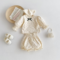 Ins New Spring Infant Baby Girls Jacquard Top Combo Short Pant In Sets Wholesale