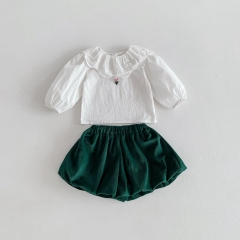 2024 New Arrivals Infant Baby Girls Laces Collars Top Combo Short Pant In Sets Wholesale