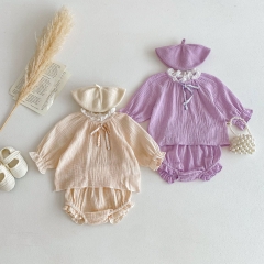 2024 Infant Baby Girls Laces Round-collars Top Combo Short Pant In Sets Wholesale