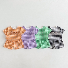 Infant Baby Unisex Grid With Strawberry Cartoons Top Combo Short Pant In Sets Wholesale