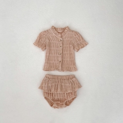 2024 New Summer Infant Baby Girls Solid Colors Tops With Shorts Sets Wholesale