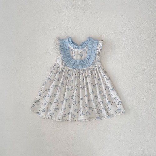 2024 New Summer Infant Baby Girls Dandelion Print Crewneck Sleeveless Dress Wholesale