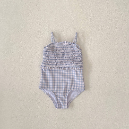 Baby Girls Blue Grid One Pieces Swimwear In New Summer Wholesale