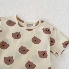 2024 New Summer Baby Unisex Little Bear Jumpsuit Combo T-shirt Sets Wholesale