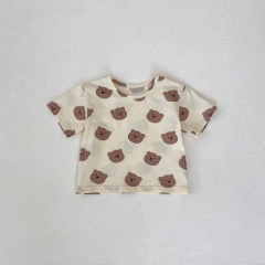 2024 New Summer Baby Unisex Little Bear Jumpsuit Combo T-shirt Sets Wholesale