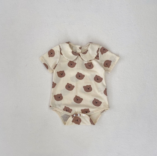 Ins 2024 Infant Baby Girls Little Bear Head Print One Pieces In New Summer Wholesale