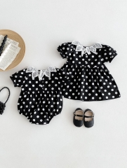 Ins In New Summer Infant Baby Girls Polka Dot Combo Laces Collars One Pirsece&Dress Wholesale
