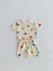 2024 New Summer Infant Baby Unisex Happy Faces Balloons Tops With Shorts Sets Wholesale