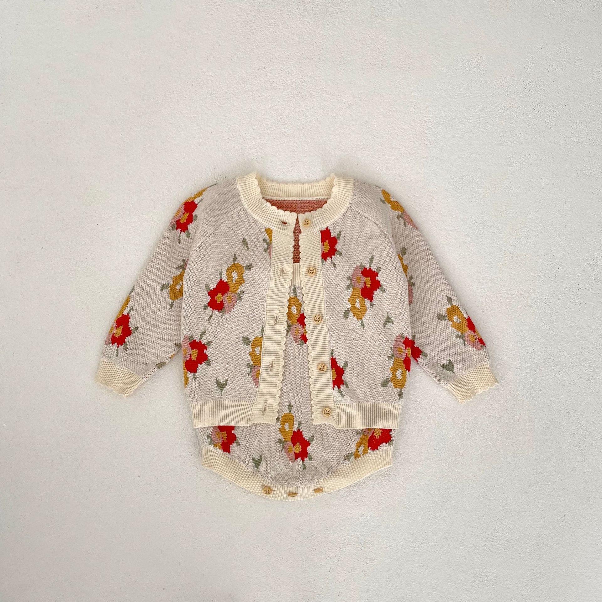 Baby Floral Embroidered Ruffle Collar Cardigan