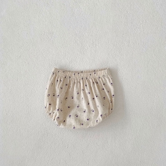 2024 Autumn Infant Baby Girls Flowers and Dots Print Turn-down Collar Long Sleeves Top Shirt With Bloomers Sets Wholesale