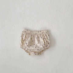 2024 Autumn Infant Baby Girls Flowers and Dots Print Turn-down Collar Long Sleeves Top Shirt With Bloomers Sets Wholesale