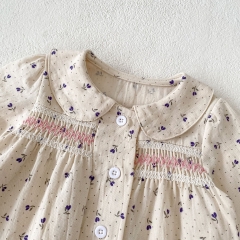 2024 Autumn Infant Baby Girls Flowers and Dots Print Turn-down Collar Long Sleeves Top Shirt With Bloomers Sets Wholesale