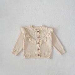 New Autumn Infant Baby Kids Girls Solid Color Flowers Jacquard Pattern Long Sleeves Single Breasted Knit Cardigan Wholesale