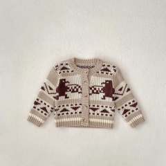 New Autumn Infant Baby Kids Unisex Eagle and Geometric Pattern Long Sleeves Single Breasted Knit Cardigan Wholesale