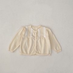 New Autumn Infant Baby Kids Girls Thin Lace Facing Simple Long Sleeves Single Breasted Knitted Cardigan Wholesale