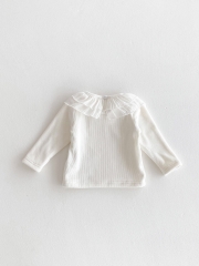New Arrivals Winter Baby Girls Long Sleeves Knitted Top with Lace Collar Wholesale