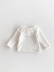 New Arrivals Winter Baby Girls Long Sleeves Knitted Top with Lace Collar Wholesale