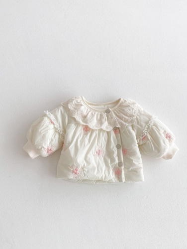 New Arrival Winter Infant Baby Girl Cotton-Padded Flowers Embroidered Coat Wholesale