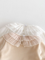 New Arrivals Winter Baby Girls Long Sleeves Knitted Top with Lace Collar Wholesale
