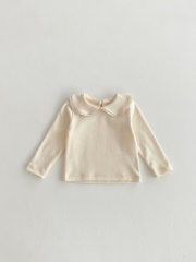 New Arrivals Spring Baby Girls Long Sleeves Top with Lace Trim Collar Wholesale