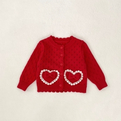 New Arrival Spring Infant Baby Kids Girls Hollow-out Pattern Long Sleeves Knitted Cardigan Wholesale