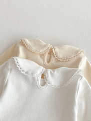 New Arrivals Spring Baby Girls Long Sleeves Top with Lace Trim Collar Wholesale