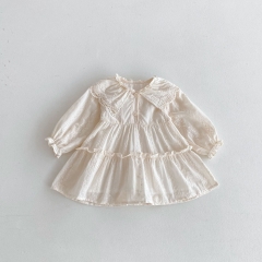 New Arrival Spring Infant Baby Kids Girls Stylish Flowers Striped Pattern Princess Long Sleeves Dress Wholesale