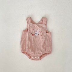 Spring Infant Baby Girls Corduroy Sleeveless One Piece Rabbits Embroidered Bodysuit Onesies Wholesale