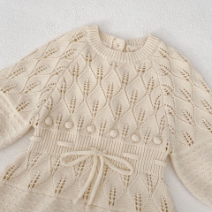 Infant Baby Girls Crew Neck Long-sleeved Argyle Hollow-out Pattern One Piece Bodysuit Onesies Wholesale