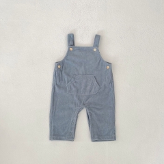 2025 Spring Infant Baby Unisex Geometric Pattern Long Sleeves Top With Blue Overalls Sets Wholesale