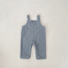2025 Spring Infant Baby Unisex Geometric Pattern Long Sleeves Top With Blue Overalls Sets Wholesale