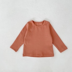 2025 Spring Infant Baby Unisex Solid Color Long Sleeves Top With Printed Overalls Sets Wholesale